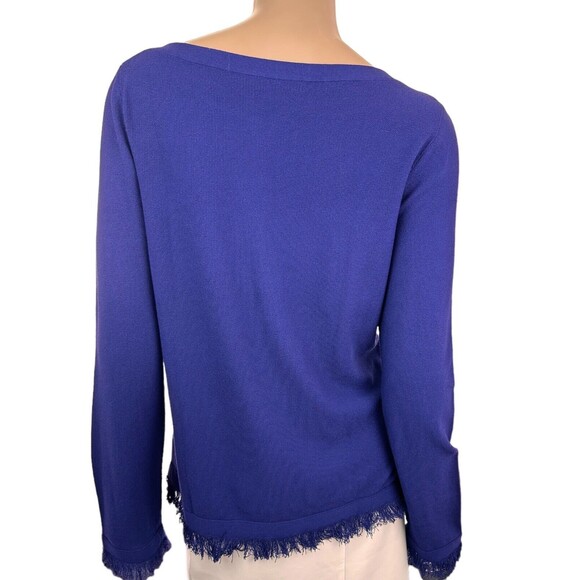 Ann Taylor Size M Purple Knit Sweater Long Sleeve Fringe at Cuff & Hem Viscose - Picture 4 of 5